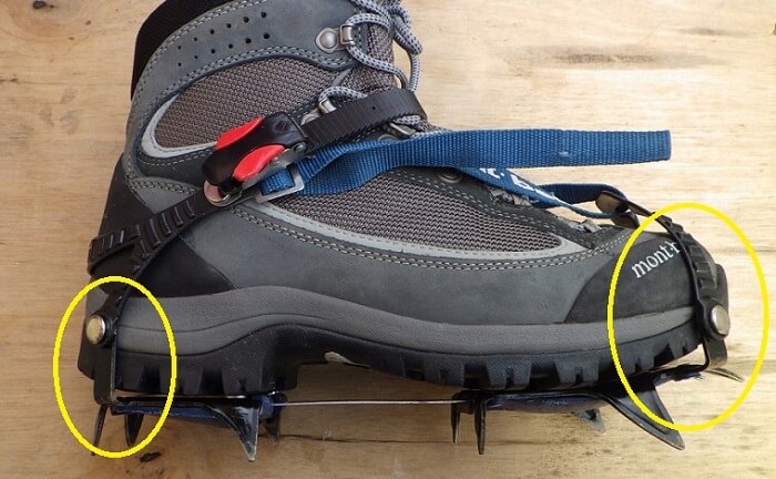 スノースパイク10を登山靴の長さに調節する