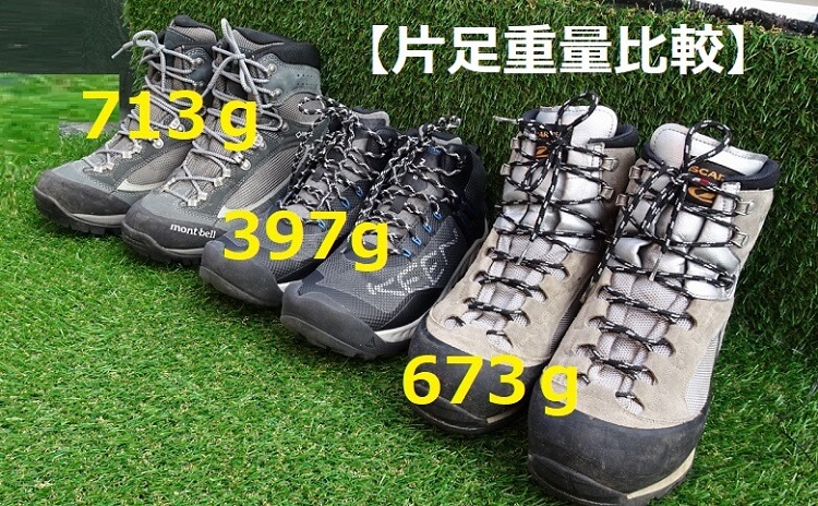 各種トレッキングシューズ・登山靴の重量比較